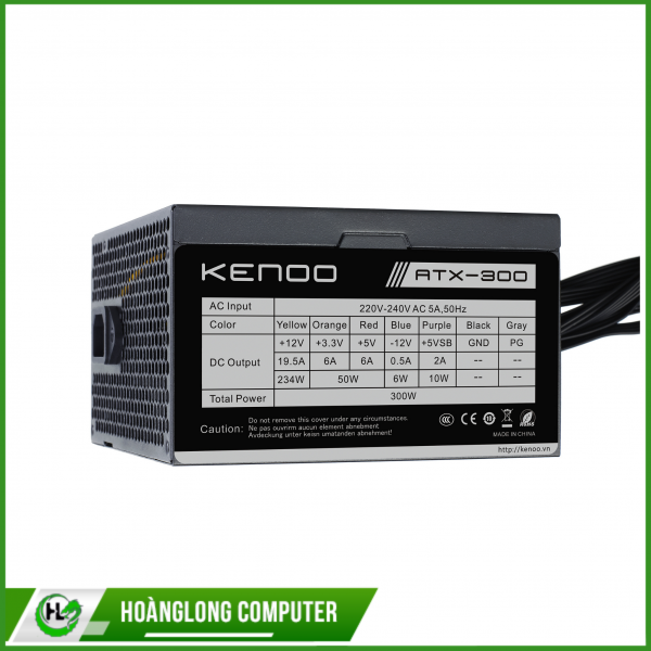 Nguồn máy tính KENOO ATX300 - 300W(Fan 12) - Mầu Đen - Cáp dẹt