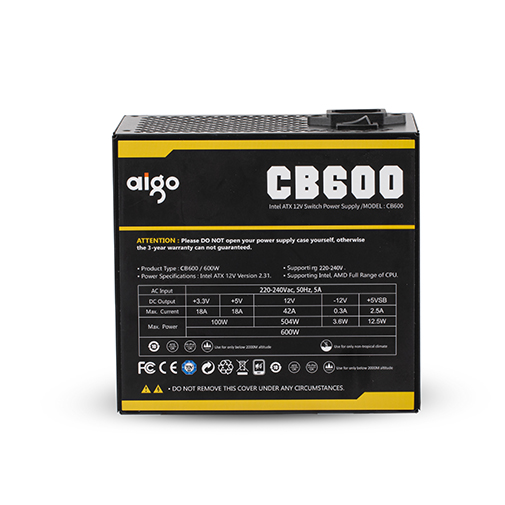 NGUỒN MÁY TÍNH AIGO CB600 - 600W (80 EFFICIENCY/ ACTIVE PFC)