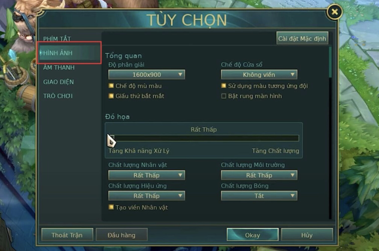 Giảm cấu hình đồ họa trong quá trình chơi LOL