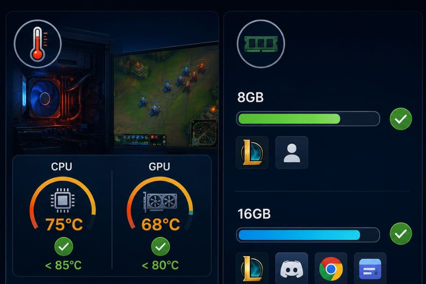 Kiểm tra nhiệt độ và dung lượng RAM khi sụt giảm FPS