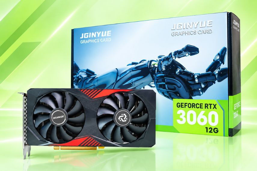 VGA JGINYUE NVIDIA RTX 3060 12GB BLACK DUAL FAN hỗ trợ đầu ra 3DP/HDMI