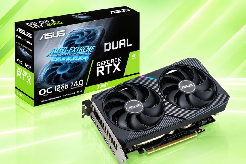 VGA ASUS DUAL GEFORCE RTX 3060 V2 OC 12GB GDDR6 thiết kế nhỏ gọn, bắt mắt