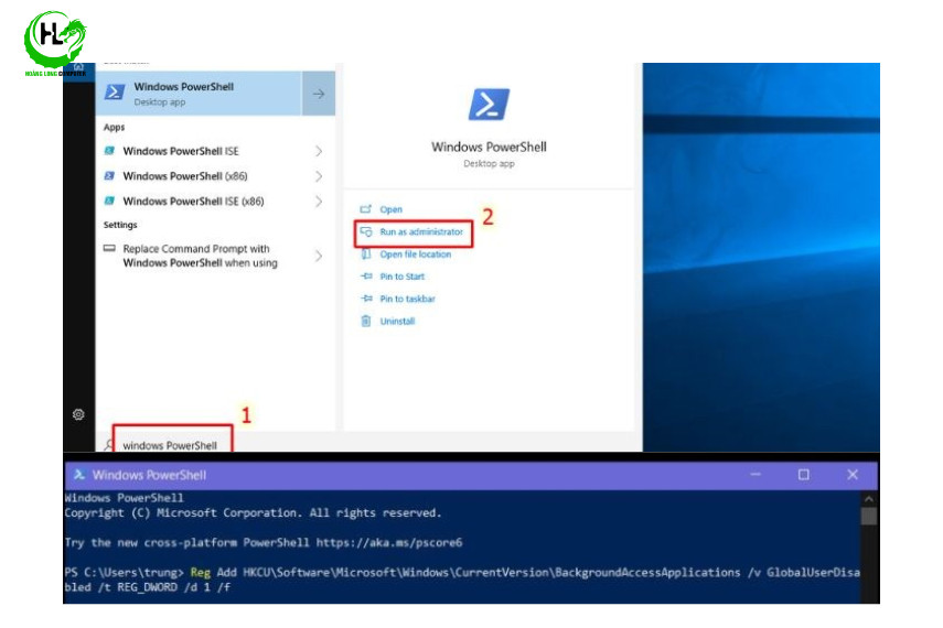 tắt chạy ngầm bằng windows PowerShell