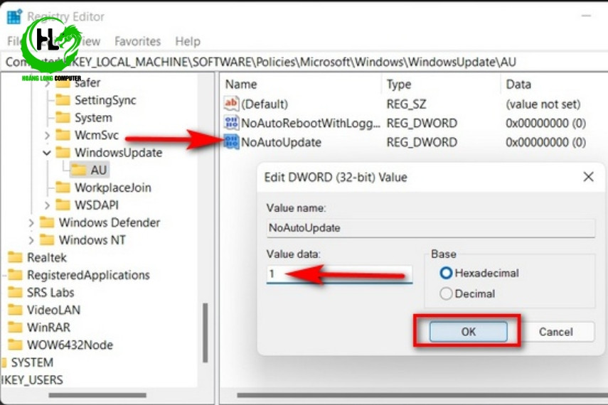 Dùng Registry Editor để tắt update Win 11