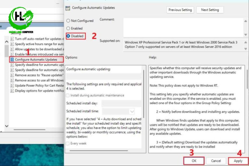 tắt update Win 11 bằng Group Policy Editor 