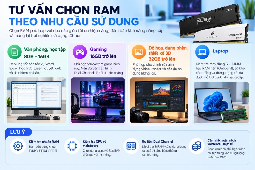 Tư vấn chọn RAM theo nhu cầu sử dụng