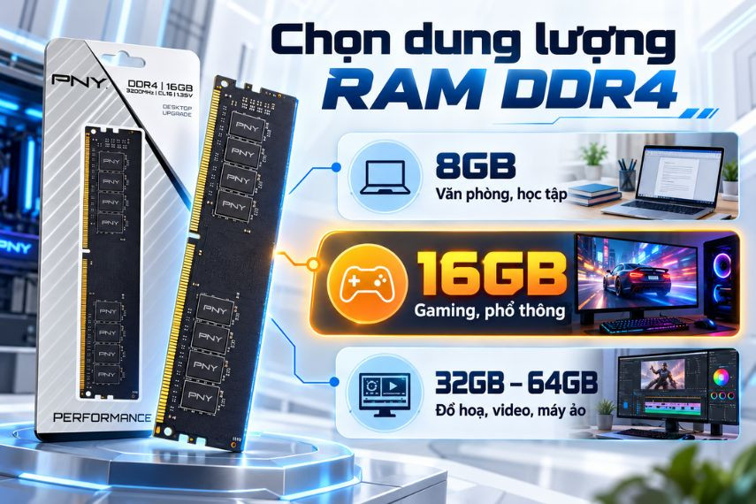 Cách chọn dung lượng RAM DDR4 phù hợp dựa vào nhu cầu sử dụng