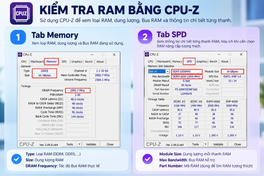 Kiểm tra dung lượng RAM của thiết bị bằng CPU-Z