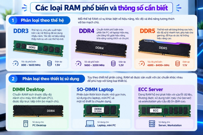 Tổng hợp thông tin các loại RAM phổ biến hiện nay