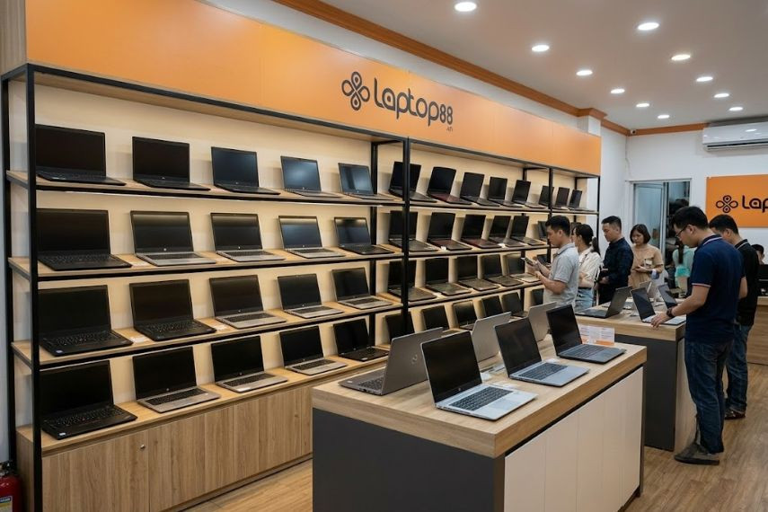 Các dòng laptop cũ và likenew được trưng bày tại Laptop88