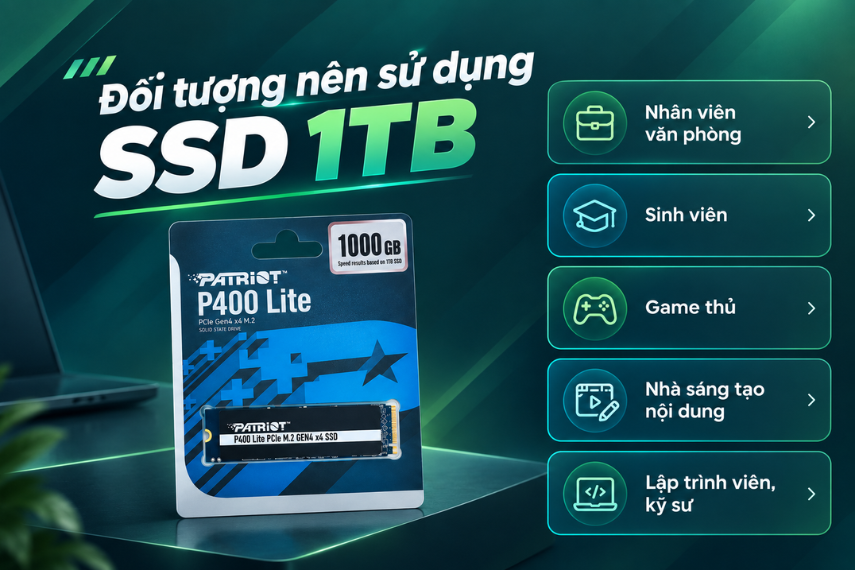 SSD 1TB phù hợp với người dùng có nhu cầu lưu trữ cao