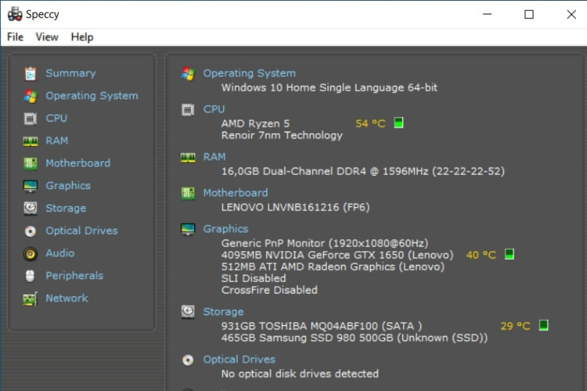 Kiểm tra CPU bằng phần mềm Speccy