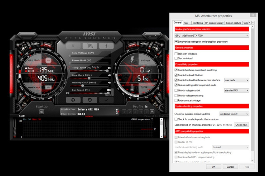 MSI Afterburner công cụ ép xung kết hợp giám sát GPU