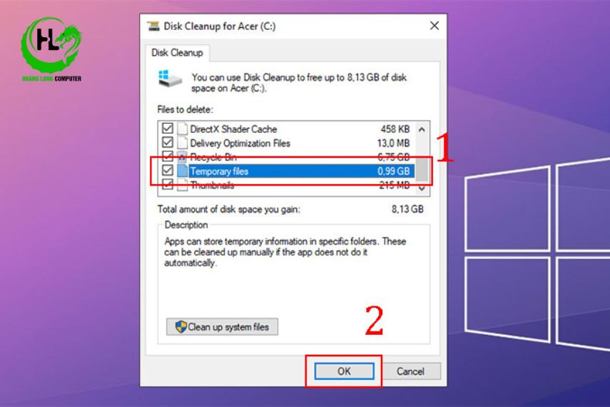 Disk Cleanup để dọn win 10