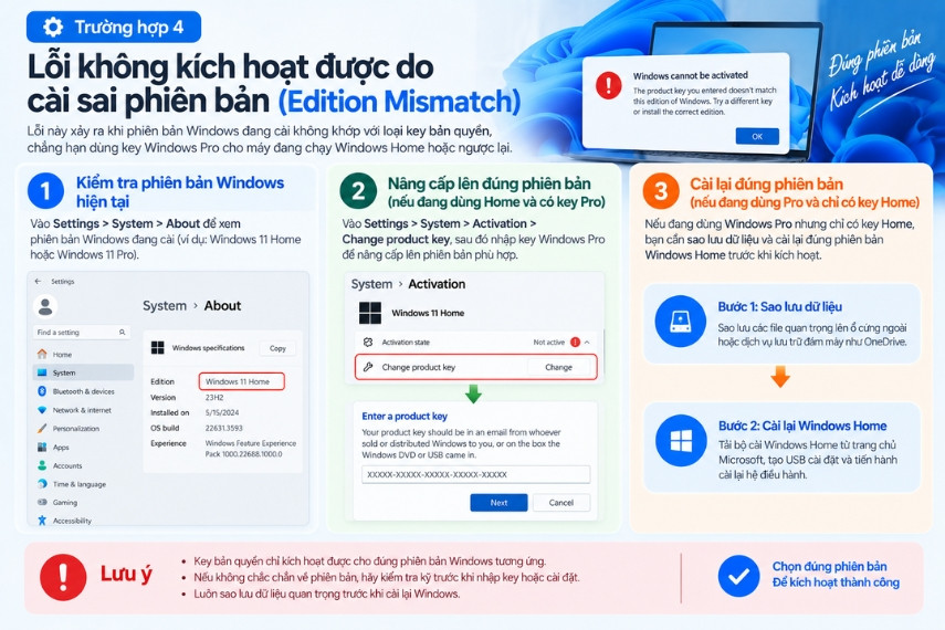 Cách khắc phục lỗi Windows không kích hoạt do sai phiên bản