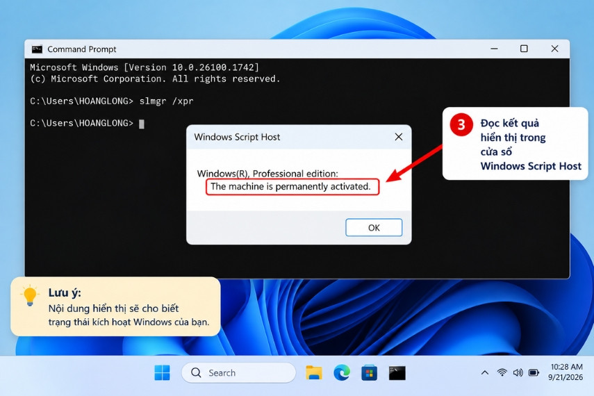 Kết quả kiểm tra trong Windows Script Host