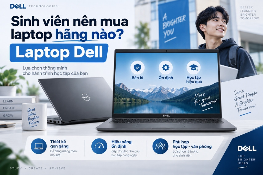 Laptop Dell sở hữu thiết kế thời thượng và cấu hình ổn định, phù hợp để sinh viên sử dụng lâu dài