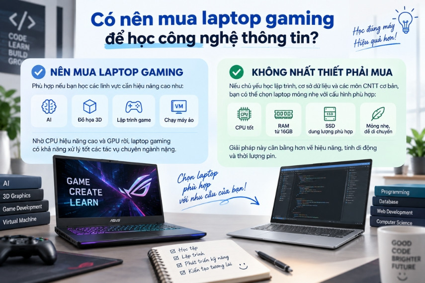 Sinh viên CNTT không cần phải chọn mua laptop gaming mà nên cân nhắc nhu cầu sử dụng