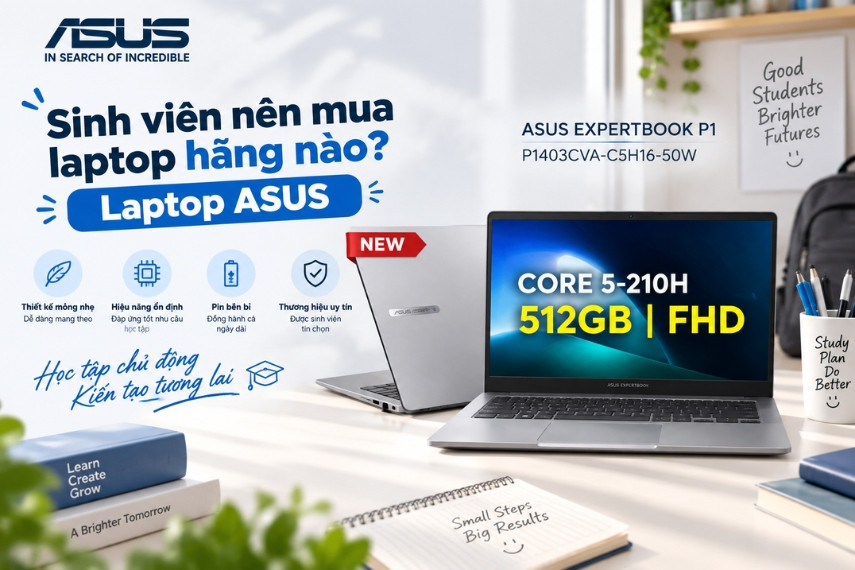 ASUS ExpertBook P1 là dòng laptop 14 inch nhỏ gọn với trọng lượng chỉ khoảng 1,4kg