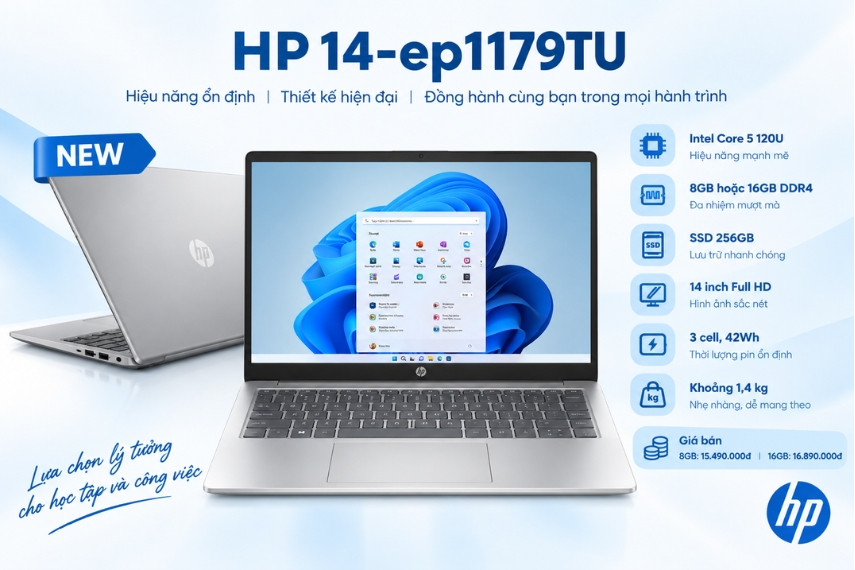 HP 14-ep1179TU được trang bị Intel Core 5 120U cho hiệu năng trải nghiệm mượt mà, ổn định