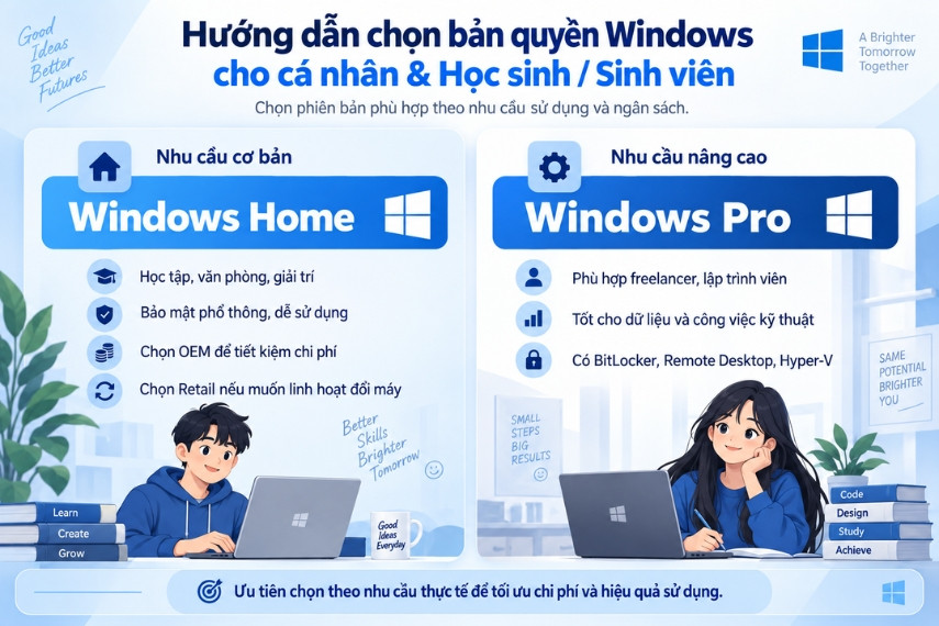 Hướng dẫn cách chọn Win bản quyền phù hợp dành cho người dùng cá nhân