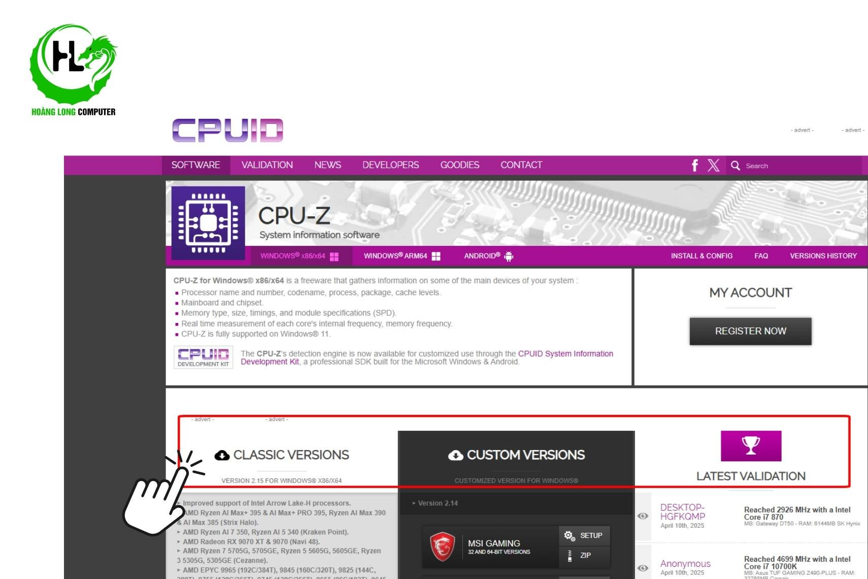 Truy cập cpu z