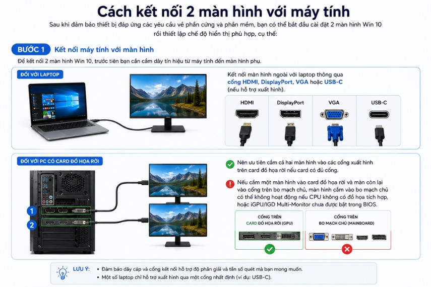 cài đặt 2 màn hình Win 10