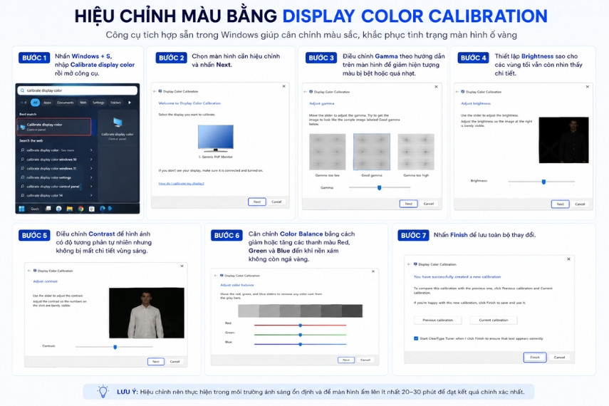 Cách hiệu chỉnh Display Color Calibration để khắc phục tình trạng ám vàng