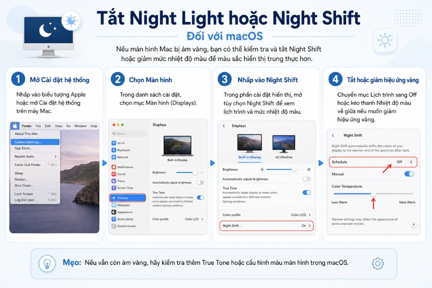 khắc phục màn hình ám vàng mac os
