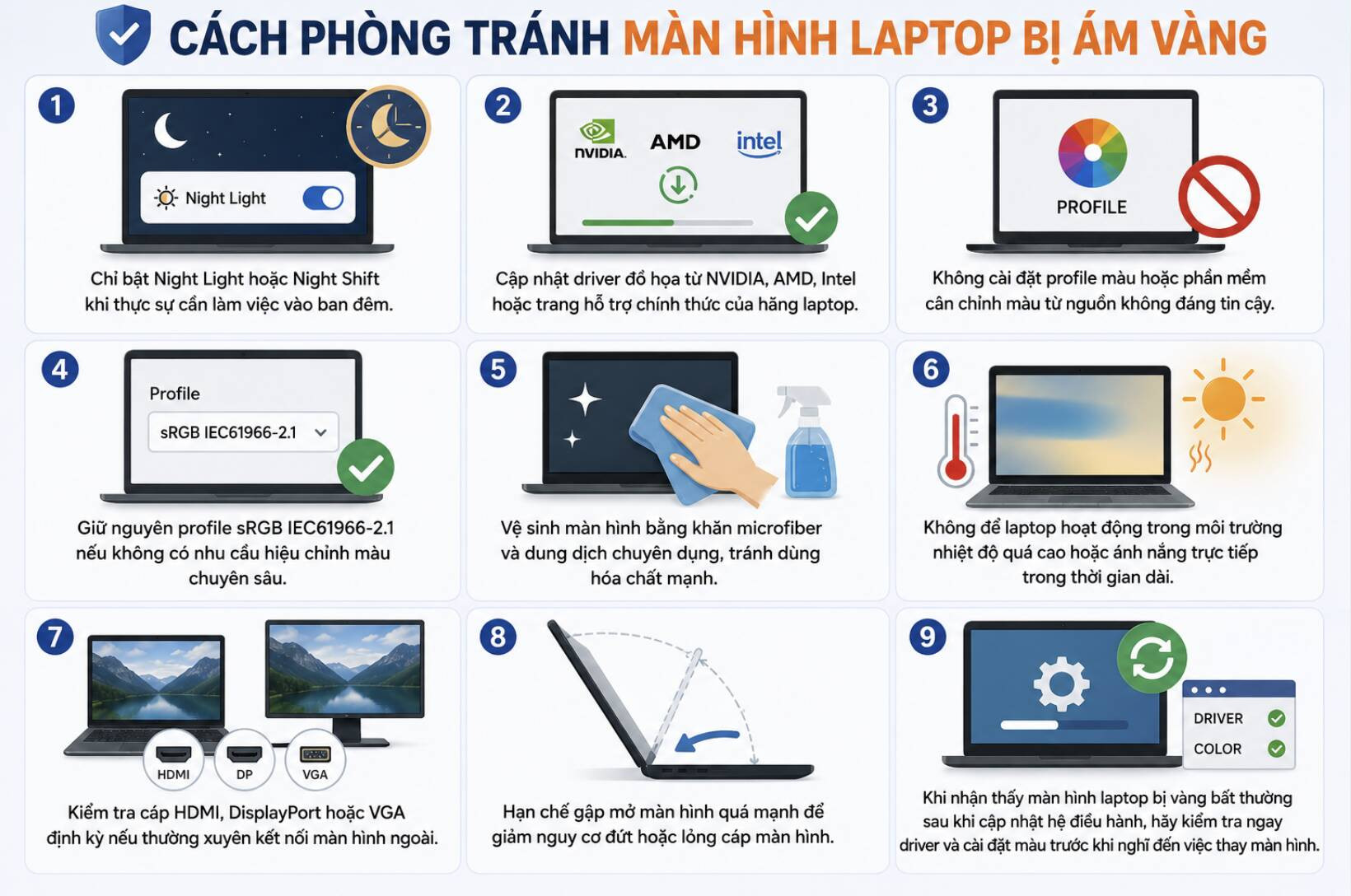 Tips hạn chế ám vàng màn hình