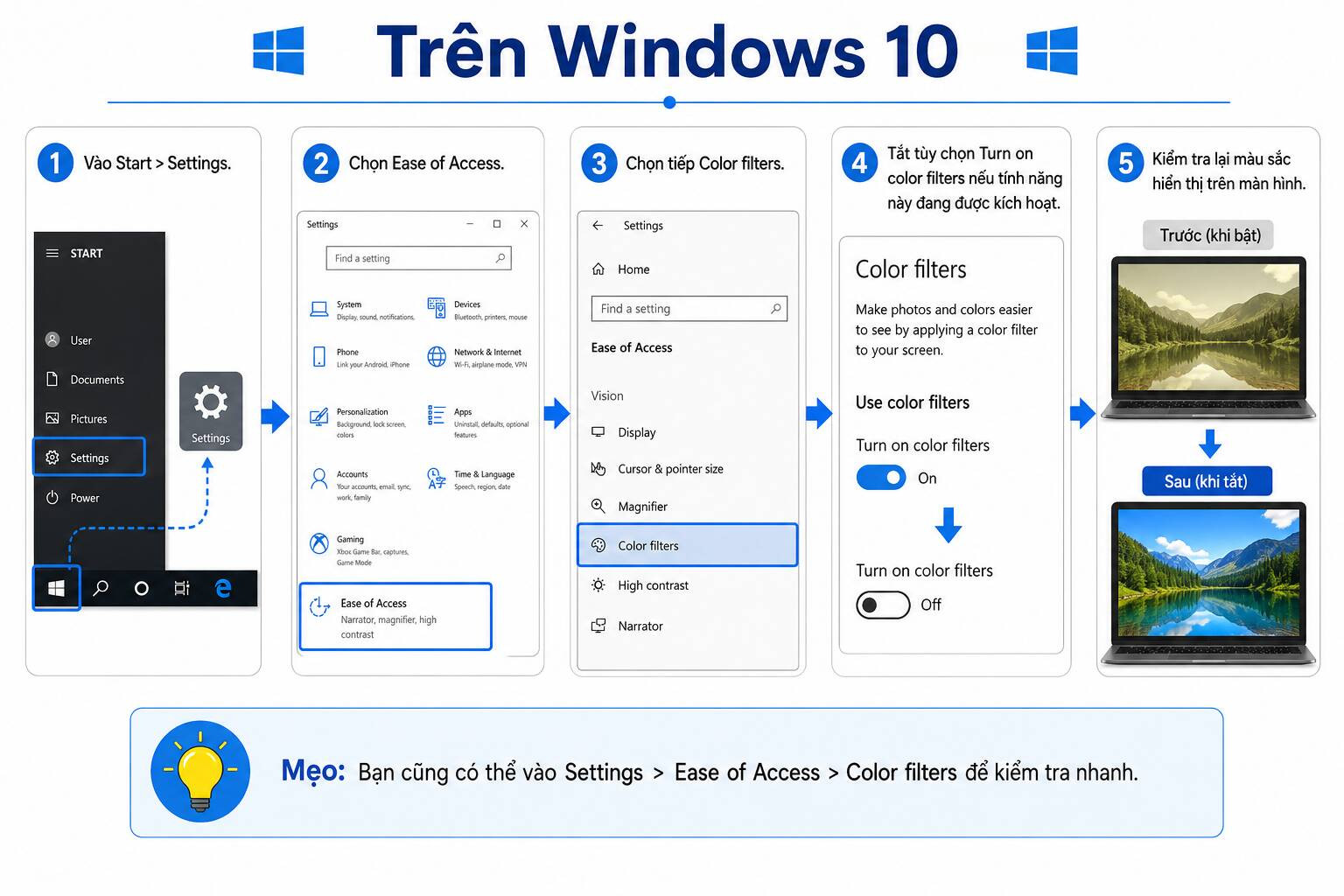 Cách khắc phục màn ố vàng trên Windows 10