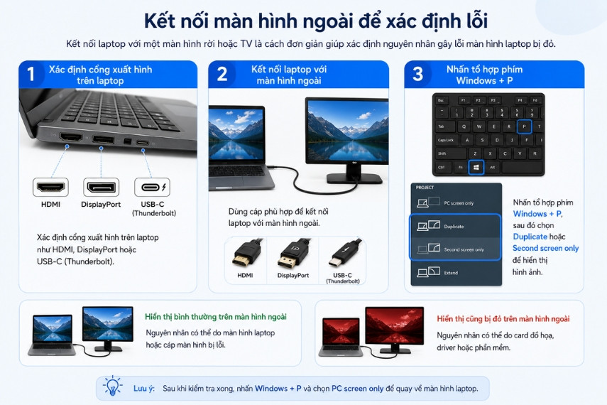 Cách chuyển hình ảnh laptop sang màn hình ngoài bằng Windows + P