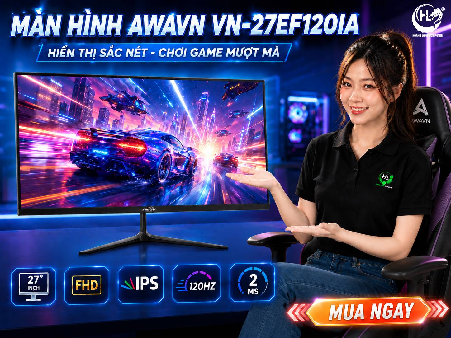 Đánh Giá Màn Hình AWAVN VN-27EF120IA: Tấm Nền IPS 120Hz Mượt Mà