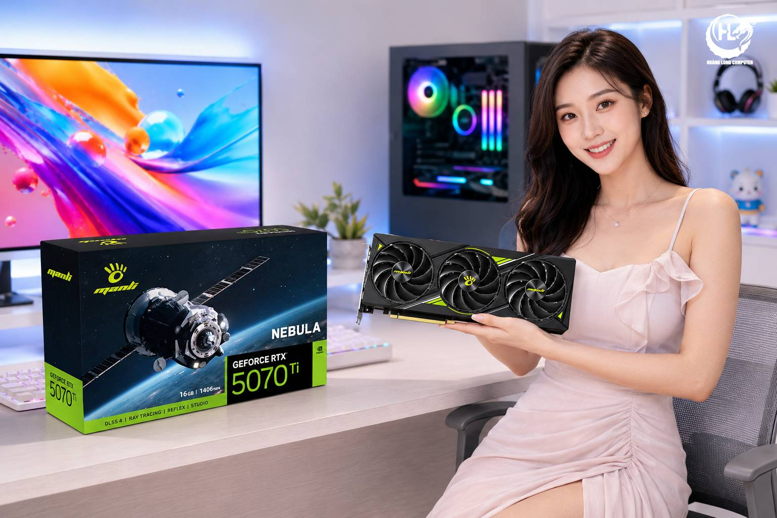VGA Manli Nebula RTX 5070 Ti 16GB Cho Gaming Và Đồ Họa