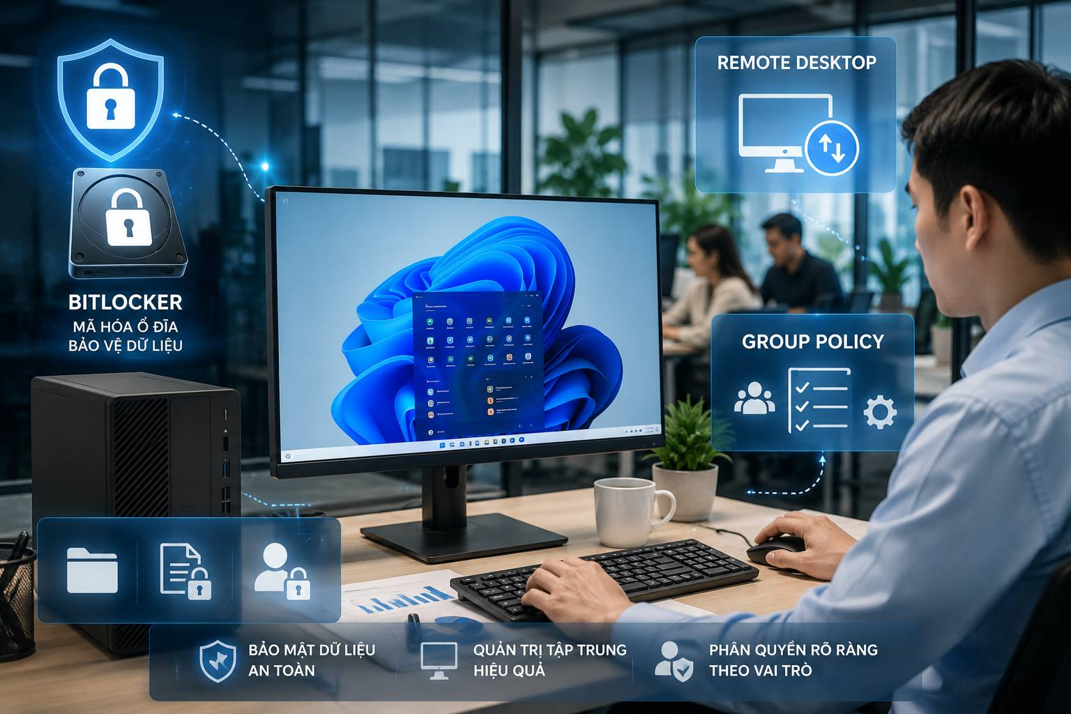 PC Tích Hợp Windows 11 Pro Bản Quyền Hỗ Trợ Bảo Mật Dữ Liệu Văn Phòng
