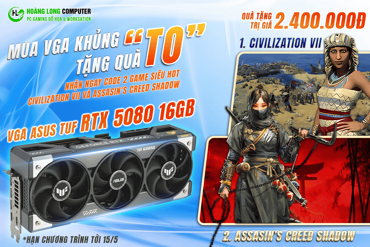 ASUS TUF RTX 5080 16GB OC GDDR7: Sở Hữu Sức Mạnh Đồ Họa Tối Thượng, Rinh Ngay Quà Tặng To 