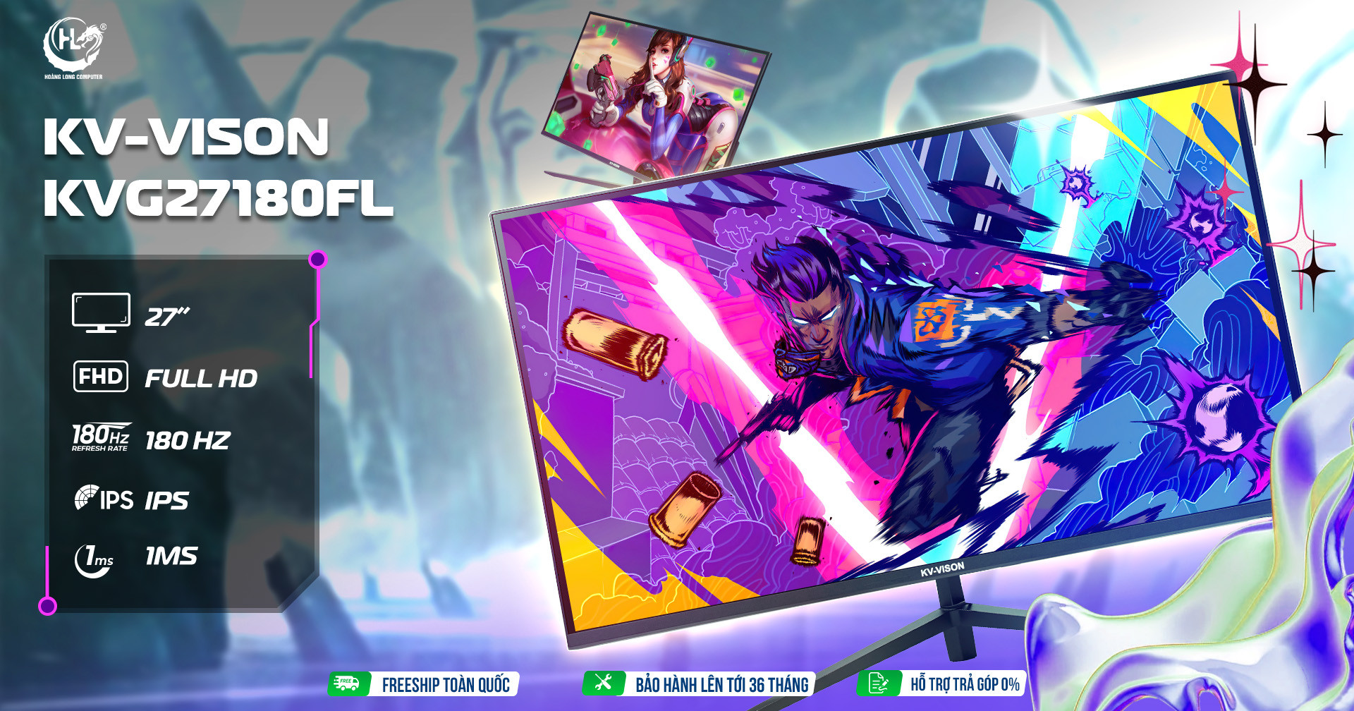 KV-VISON KVG27180FL: Màn Hình 27 Inch Chinh Phục Game Đỉnh - Trải Nghiệm Mượt Mà 