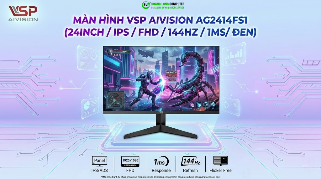 Màn Hình VSP AIVISION AG2414FS1: 144Hz Sắc Nét - Trải Nghiệm Gaming Đỉnh Cao 