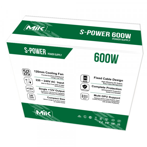 NGUỒN MIK S-POWER 600 - 600W ( màu đen)