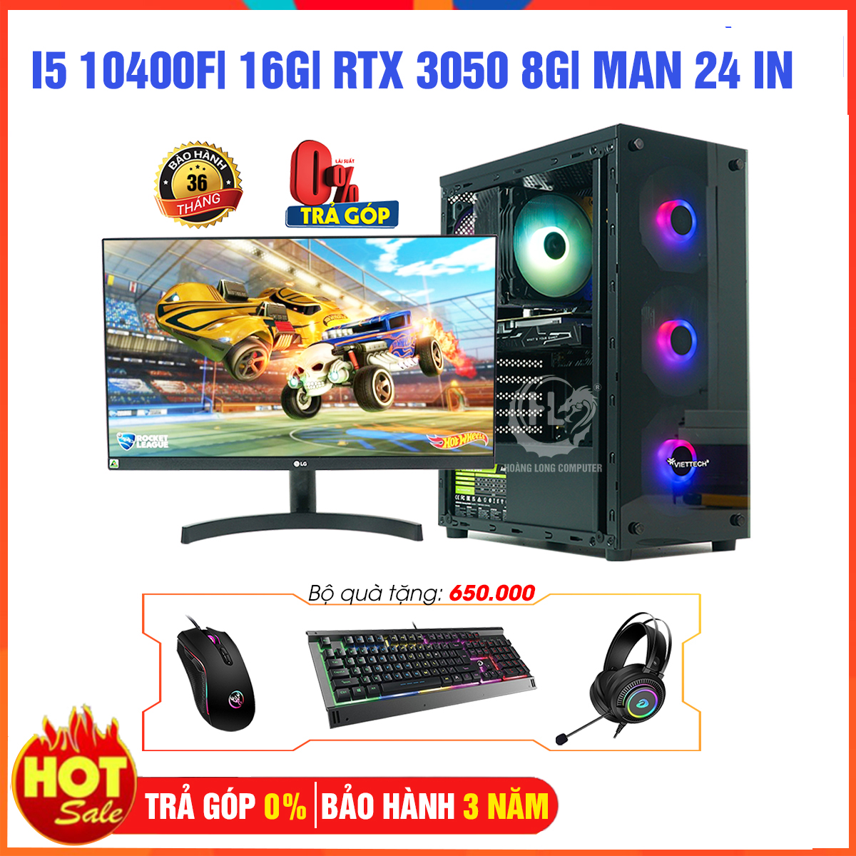 CORE I5 10400F | RAM 16G | RTX 3050 8G | SSD 240G | MÀN 24IN