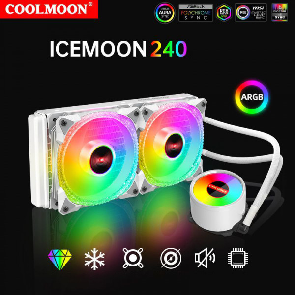 TẢN NHIỆT NƯỚC  All in One Coolmoon ICEMOON 240 WHITE ARGB - Đồng Bộ Hub Coolmoon / Mainboard (Có hỗ trợ socket 1700)