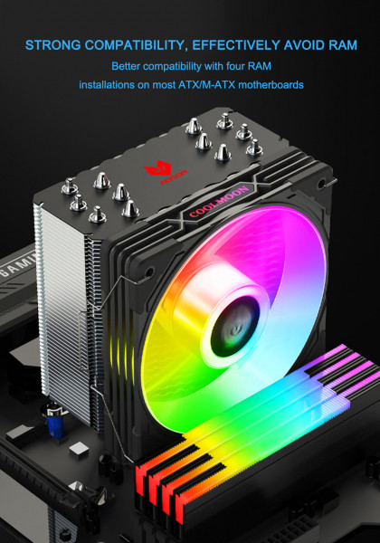 Tản Nhiệt CPU Coolmoon Aosor AS600 RGB ( 6 Ống Đồng X2) BLACK
