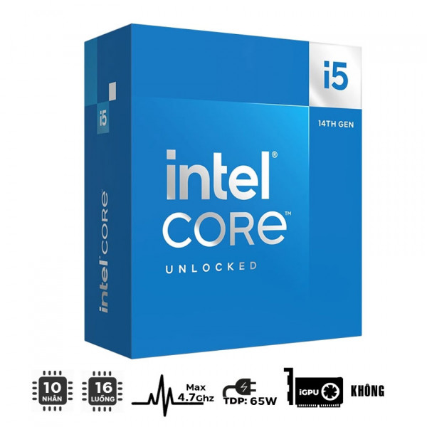 CPU INTEL CORE I5 14400F (UP TO 4.70GHZ, 10 NHÂN 16 LUỒNG, 20MB CACHE, LGA 1700) Tray