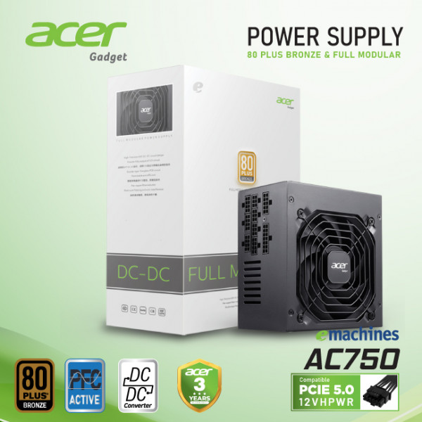 NGUỒN ACER AC750 PCIE 5.0 750W 80 PLUS BRONZE FULL MODULAR.