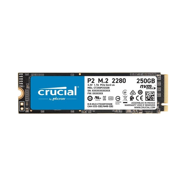 SSD NVME CRUCIAL P2 250GB GEN3 (ĐỌC/GHI 2100 MB/S-1150 MB/S)GEN3 X4 M.2 PCIE 2280 TRAY