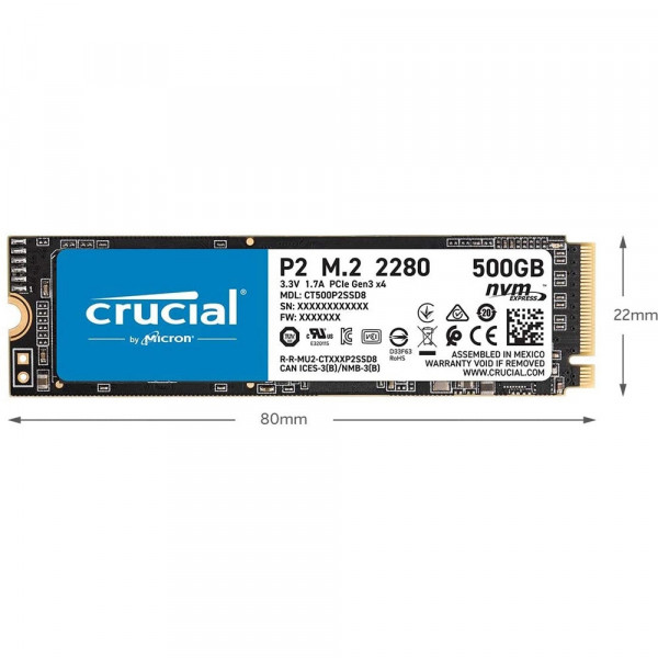 SSD NVME CRUCIAL P2 250GB GEN3 (ĐỌC/GHI 2100 MB/S-1150 MB/S)GEN3 X4 M.2 PCIE 2280 TRAY