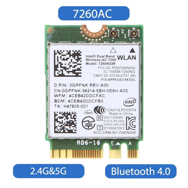 CARD WIFI INTEL AC 8265/7260 2.4GHZ 5GHZ BLUETOOTH 4.2 + ANTEN