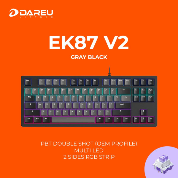 BÀN PHÍM DAREU EK87 V2 GRAY BLACK PBT DREAM SWITCH