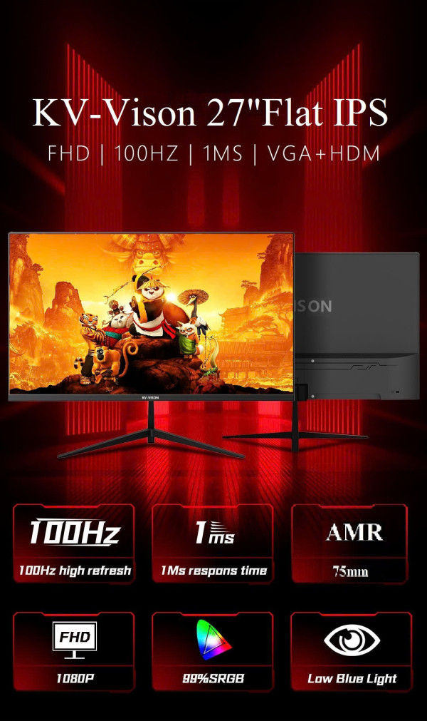 MÀN HÌNH KV-VISION KV 27 FLAT IPS (27 INCH/FHD/100Hz/VGA+HDMI/1MS/PHẲNG)