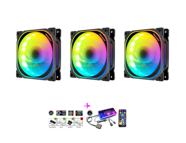 Bộ 3 FAN COOLMON K3 LED RGB  Có điều khiển